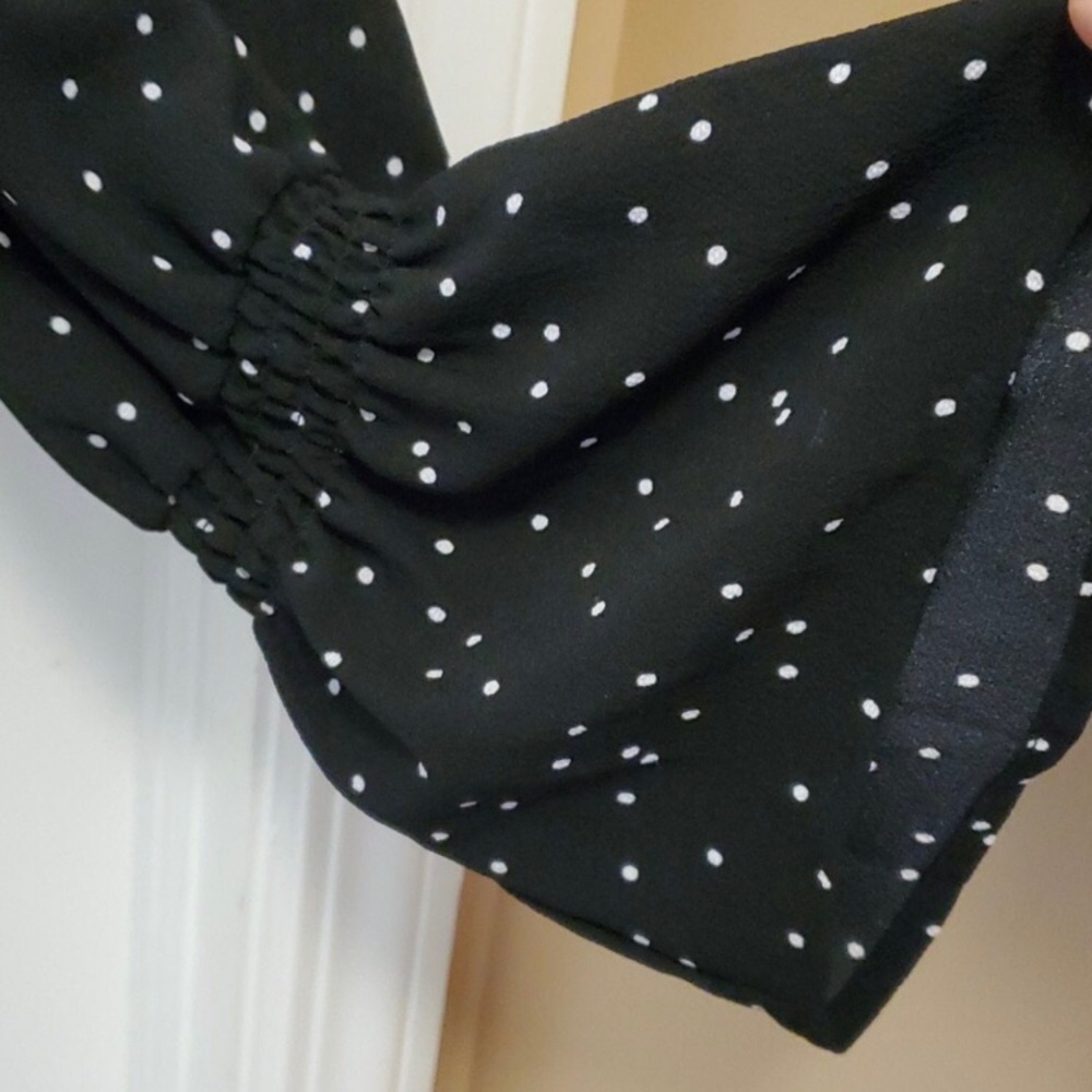 White House Black Market Black Blouse with White Dot Print - Picture 2 of 6